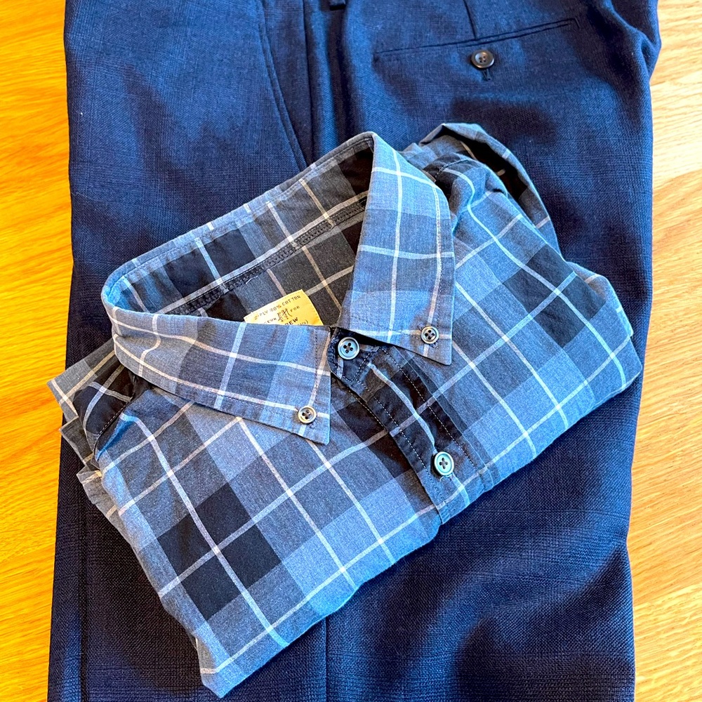 JCrew Mens Blue and White Plaid Shirt Size Large - Picture 2 of 7